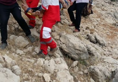 نجات جان چوپان سقوط کرده از کوه در منطقه تنگاری دشتروم توسط امدادگران هلال احمر