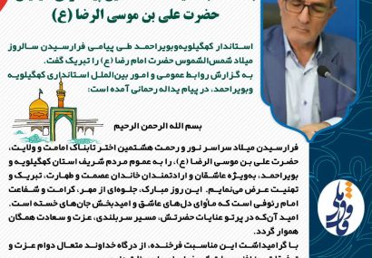 پیام استاندار به مناسبت  حضرت علی بن موسی الرضا (ع)