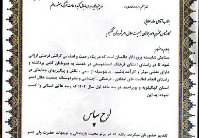 کسب رتبه عالی استانی جمعیت هلال احمر شهرستان کهگیلویه در اجرای فعالیت های حوزه جوانان سه ماهه اول سال 1404