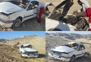 واژگونی یک دستگاه پژو 405 در محور دهدشت_ بهبهان