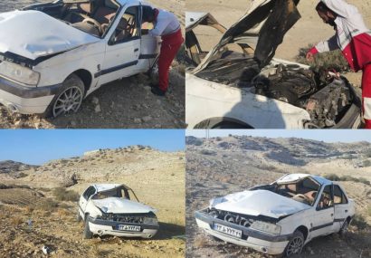 واژگونی یک دستگاه پژو 405 در محور دهدشت_ بهبهان