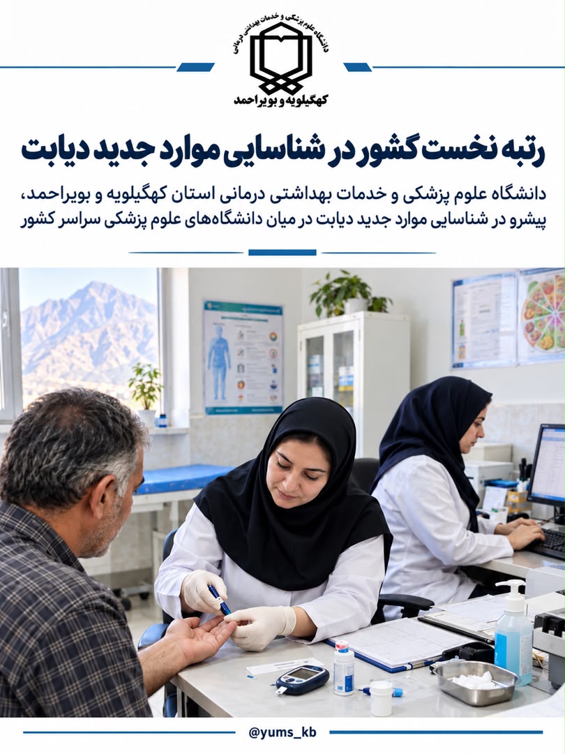 کسب رتبه نخست کشور در شناسایی موارد جدید دیابت توسط دانشگاه علوم پزشکی کهگیلویه و بویراحمد کسب رتبه نخست کشور در شناسایی موارد جدید دیابت توسط دانشگاه علوم پزشکی کهگیلویه و بویراحمد